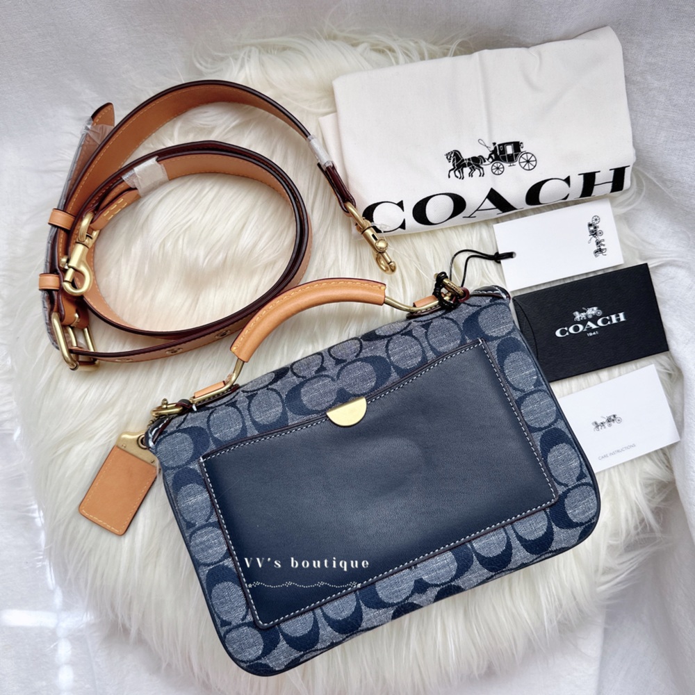 NWT Coach Riley Top Handle 22 In Signature Chambray Midnight Navy 3630 RARE FIND - Picture 3 of 13